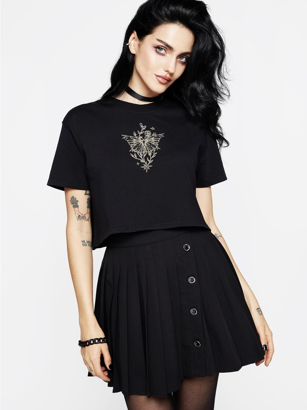 Disturbia Hawkmoth Graphic Print Boxy Crop Tee